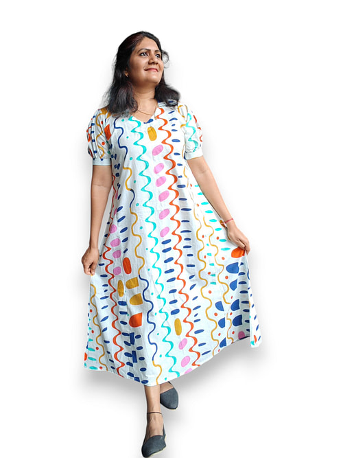 Multicolor - Cotton - A Line Dress - Vaanavil