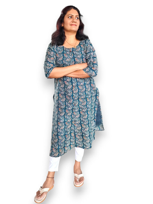 Teal Blue Kurta - Kalamkari - Cotton - Top Only