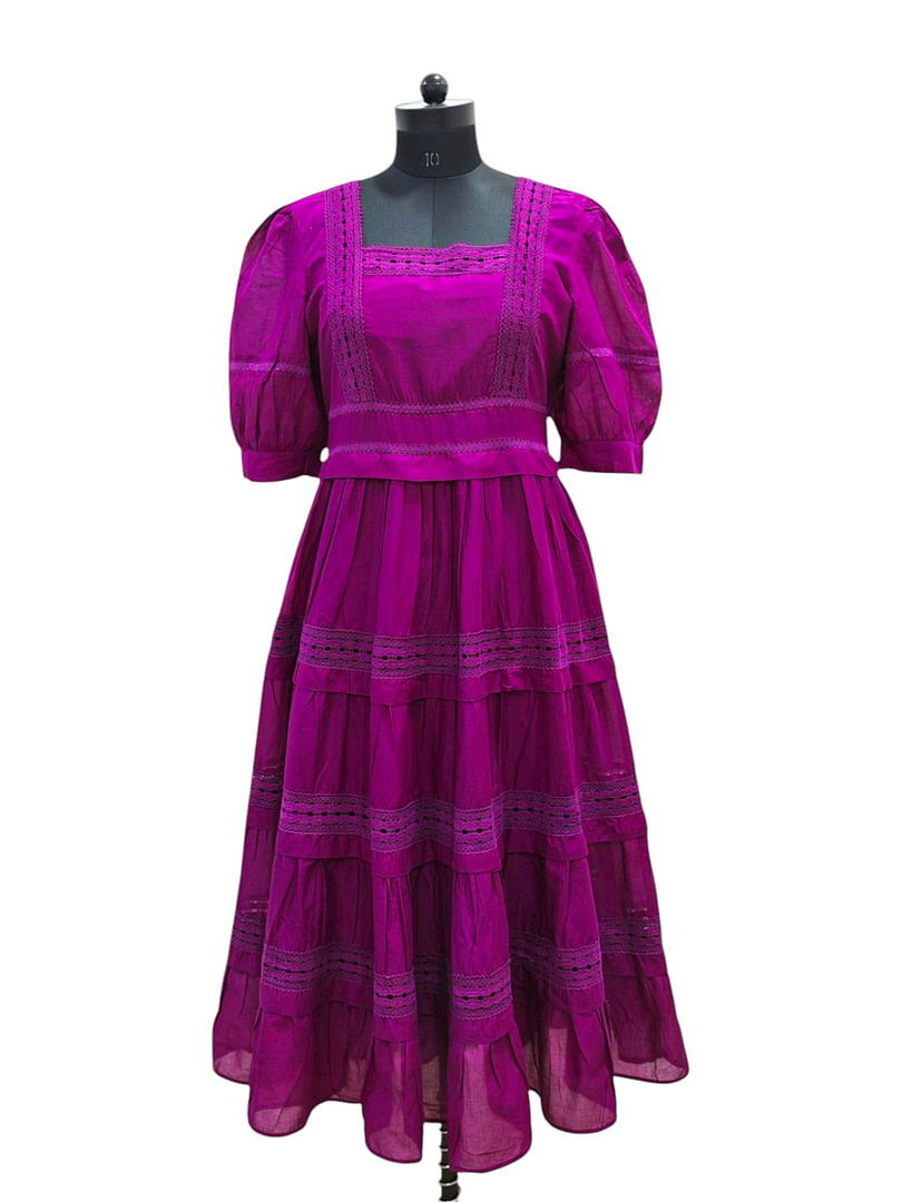 Purple Cotton Summer Tired Dress