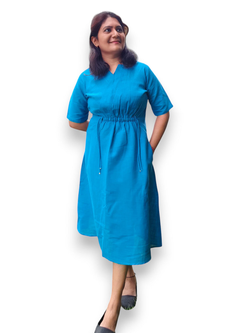 Denim Blue Cotton Midi Dress - Neelambari Denim Blue Cotton Midi Dress - Neelambari