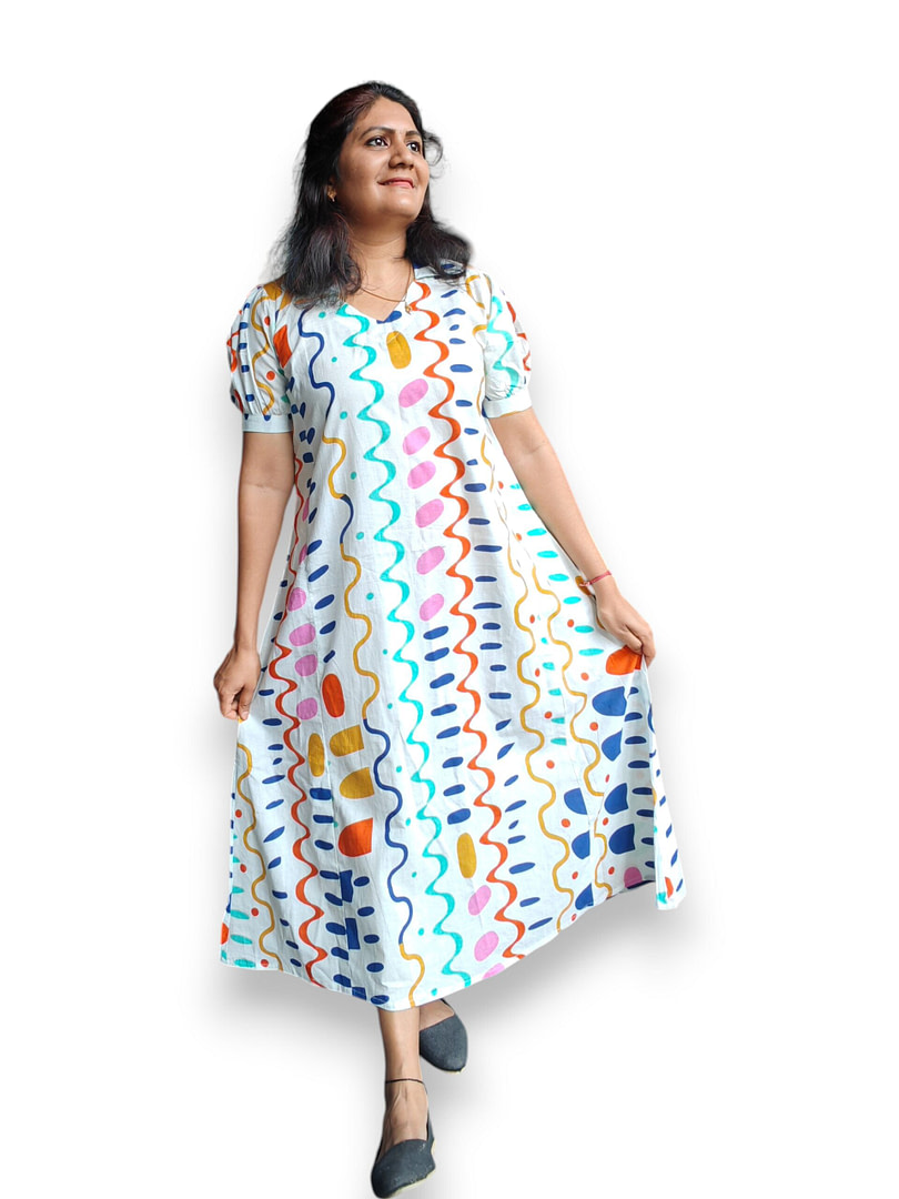 Multicolor - Cotton - A Line Dress - Vaanavil