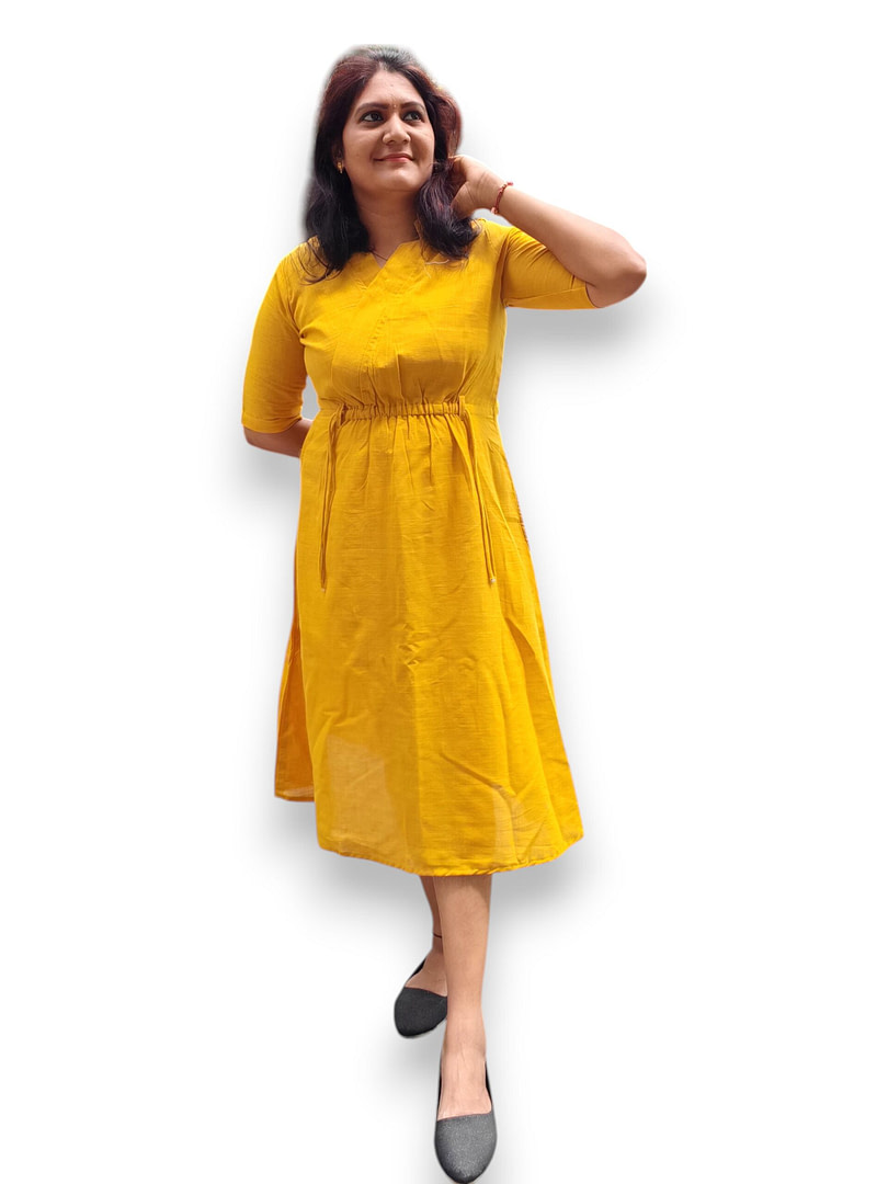 Mustard Yellow Cotton Midi Dress - Manja Kattu Maina Mustard Yellow Cotton Midi Dress - Manja Kattu Maina