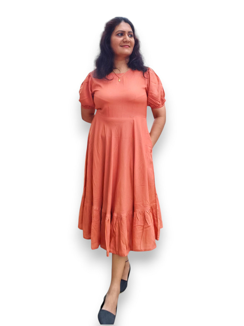 Amudham - Rayon - Brick color 2 Tier Dress Brick Rayon 2 Tier Dress