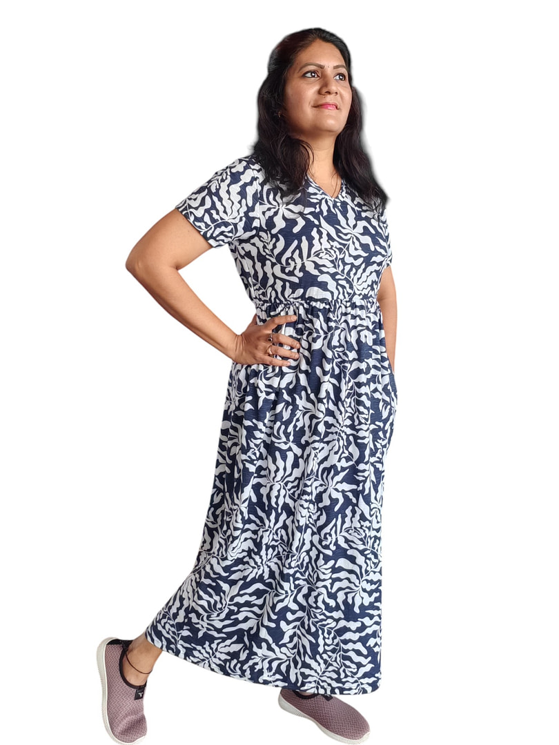 White Leaves - Greyish Blue - Maxi - Nightdress