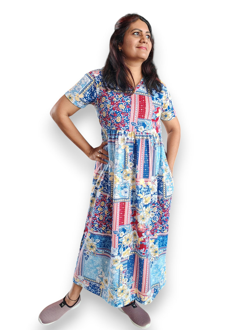 Patchwork Print - Multicolor - Maxi - Nightdress