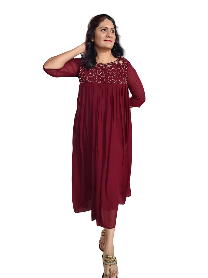 Maroon A line designer dress