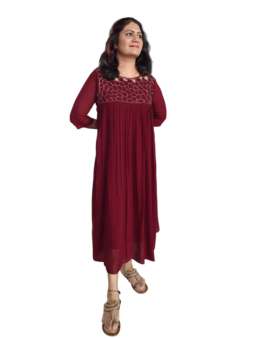 Maroon A line designer dress