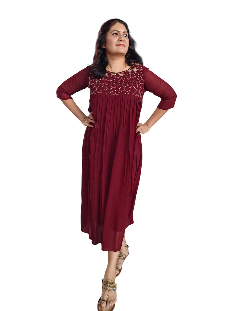 Maroon A line designer dress