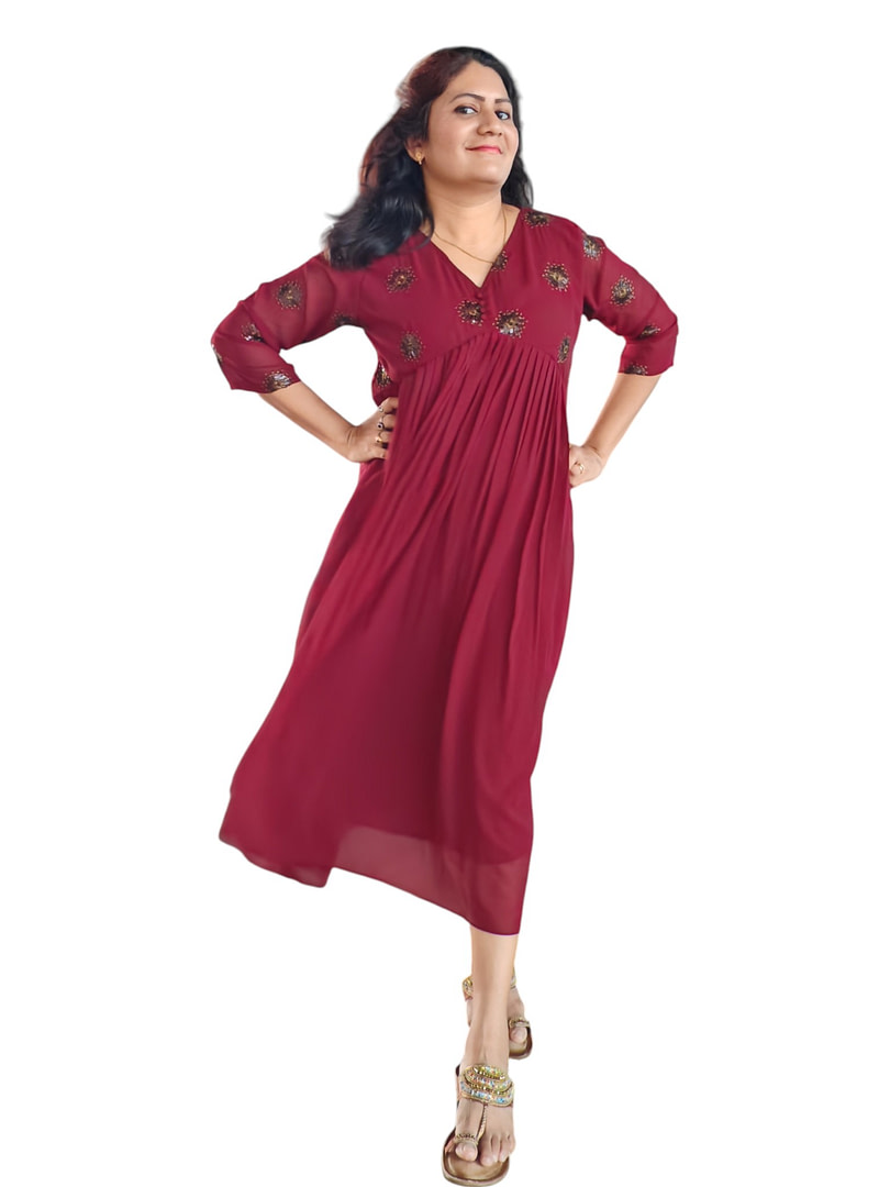 Semmalligai - A-line Georgette Designer Dress - Maroon Semmalligai - A-line Georgette Designer Dress - Maroon