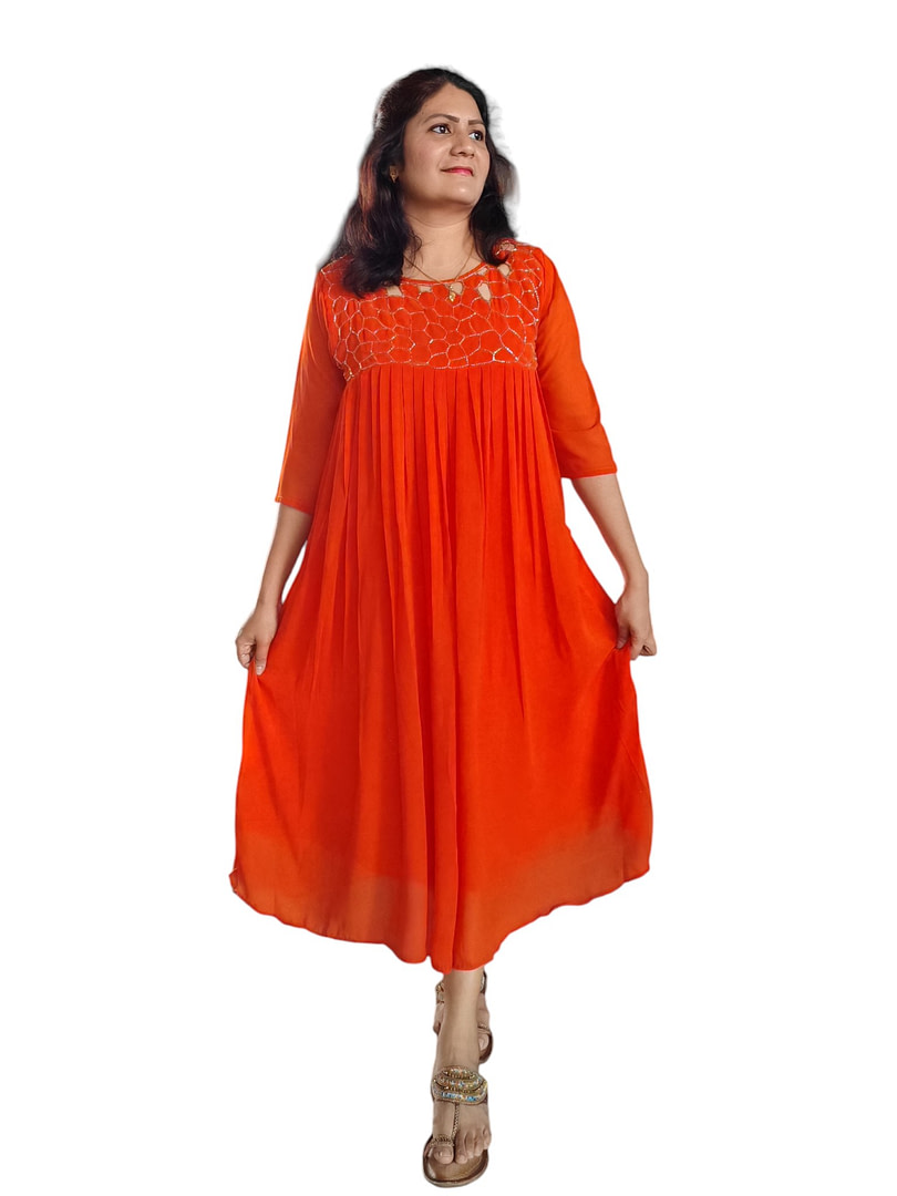 Orange A line designer dress