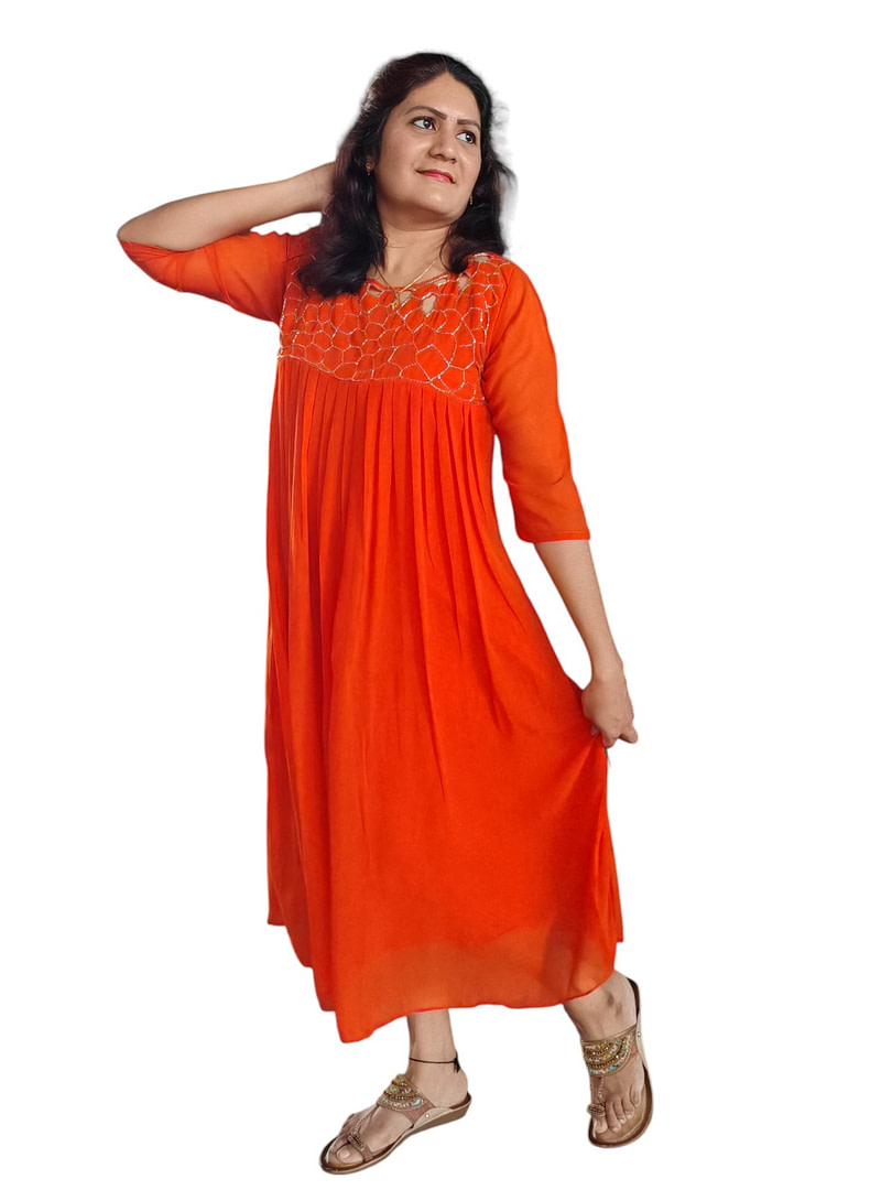 Orange A line designer dress