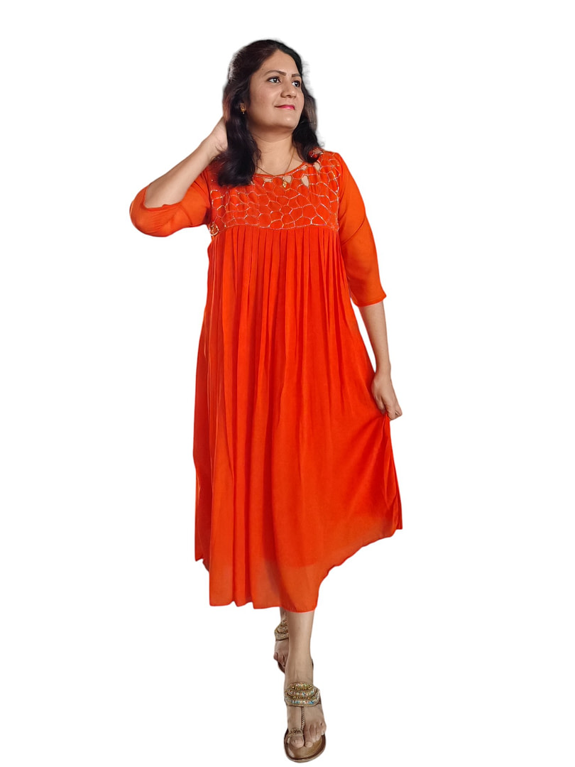 Orange A line designer dress
