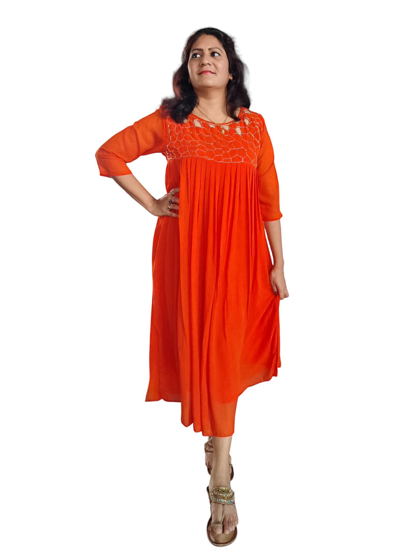 Orange A line designer dress