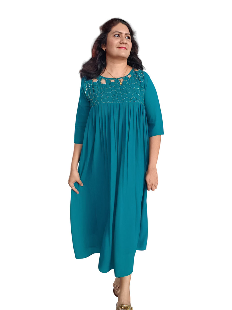 Cyan Blue A-Line Designer Dress