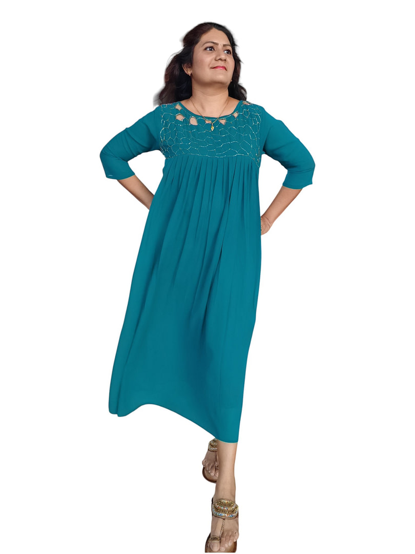 Cyan Blue A-Line Designer Dress