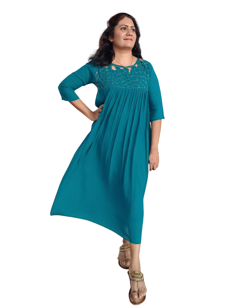 Cyan Blue A-Line Designer Dress