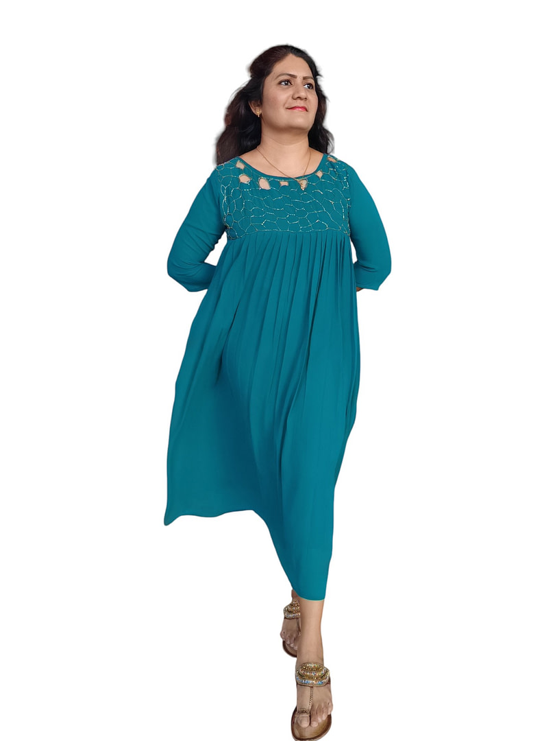 Cyan Blue A-Line Designer Dress