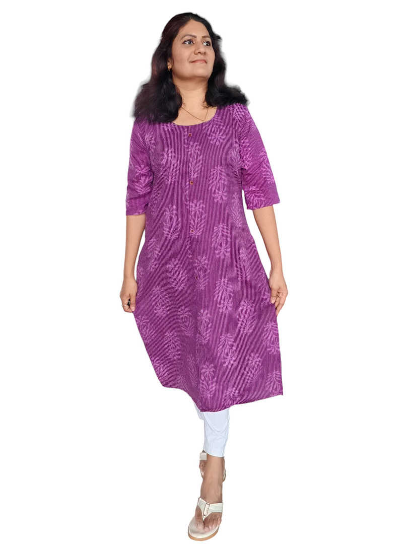 Purple Kurta - Kantha Cotton - Top Only
