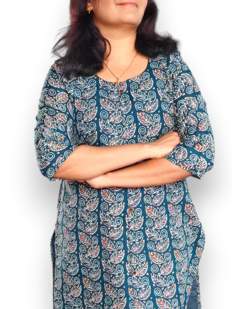 Teal Blue Kurta - Kalamkari - Cotton - Top Only