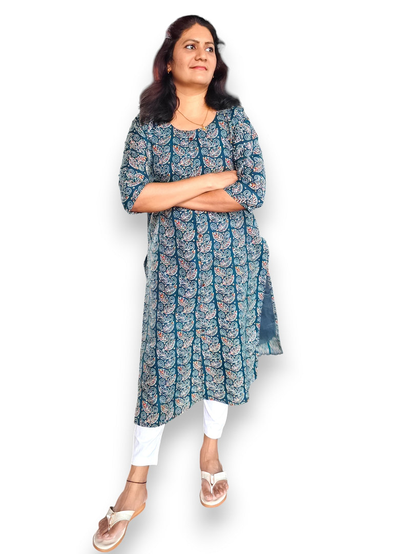Teal Blue Kurta - Kalamkari - Cotton - Top Only