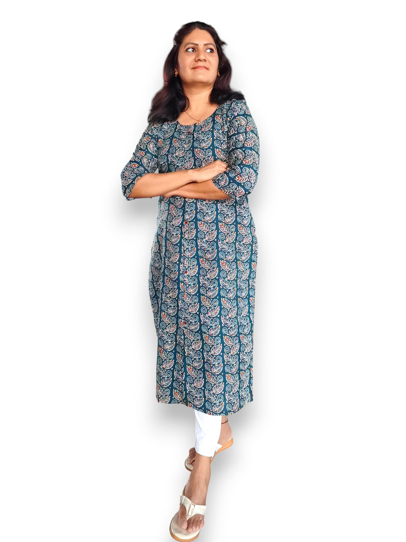 Teal Blue Kurta - Kalamkari - Cotton - Top Only