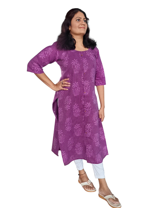 Purple Kurta - Kantha Cotton - Top Only