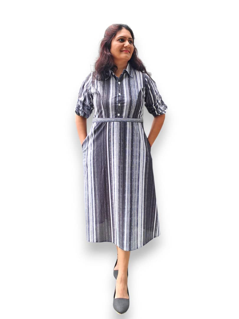 Black & White Striped A line Dress