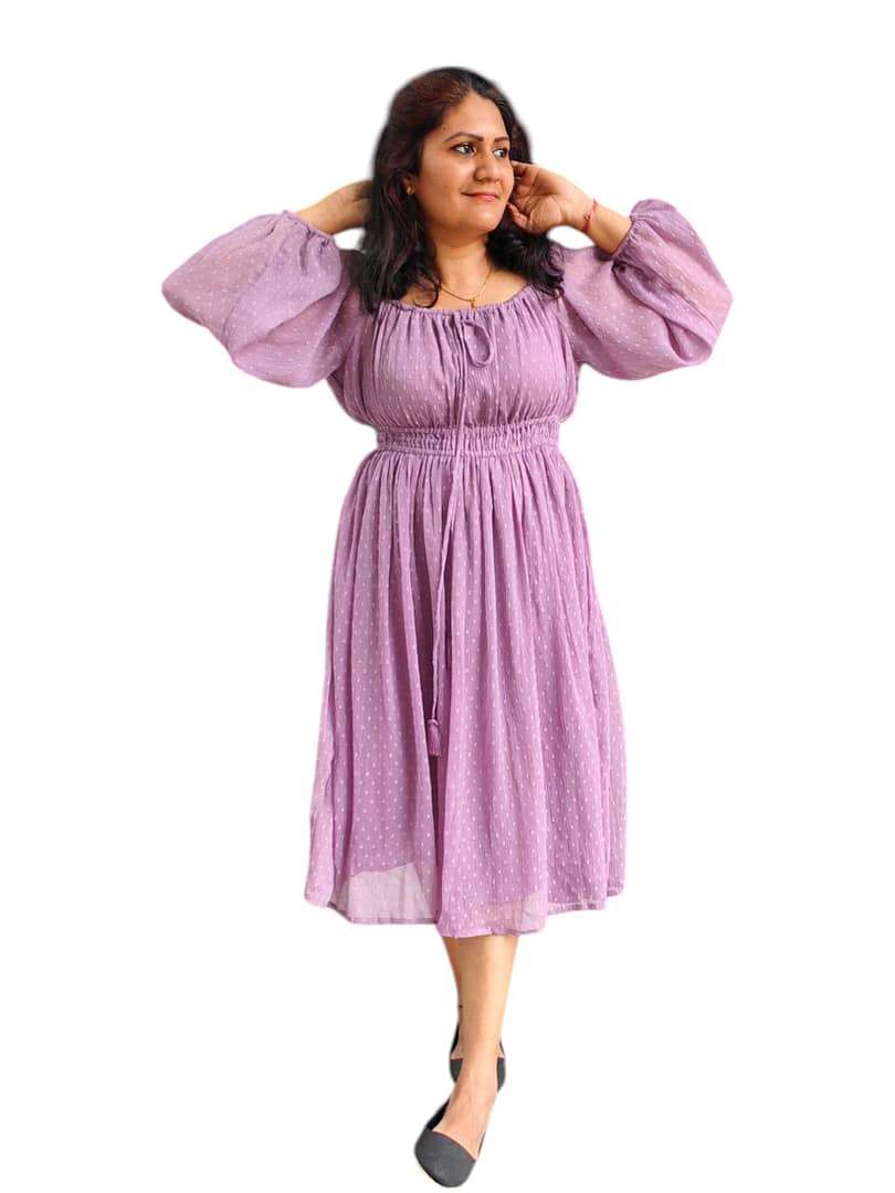 Lavender Dobby Chiffon Fit & Flare Dress