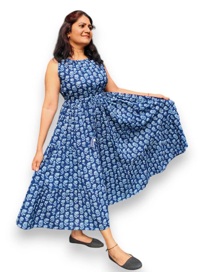 Navy Blue Fit and Flare Cotton Dress