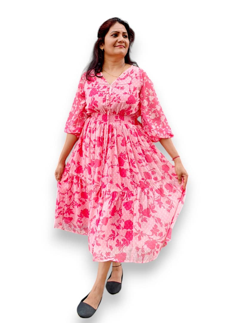 Peachish pink Dobby Georgette Dress