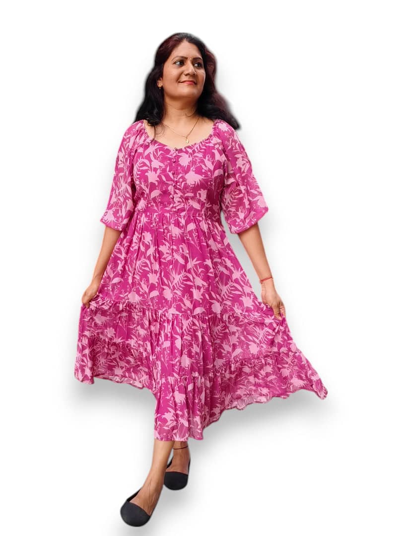 Mauve Pink 3 Tier Gathered Frock