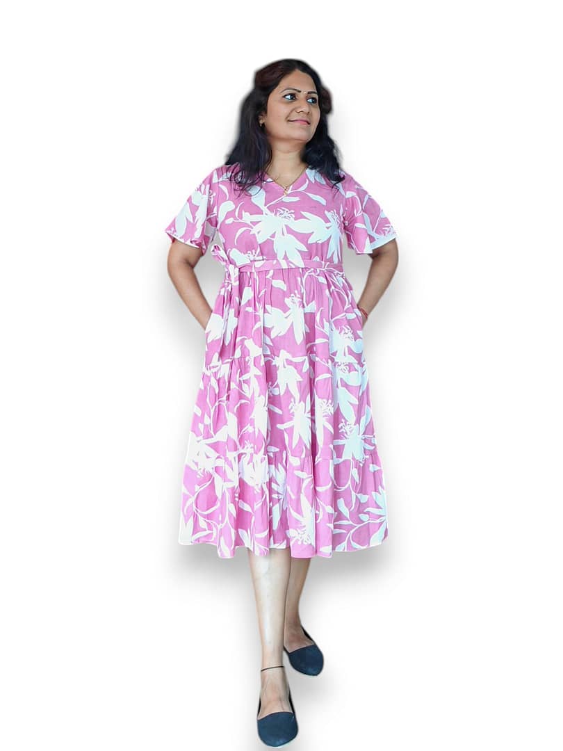 Pink and White Cotton 3 Tier Dress