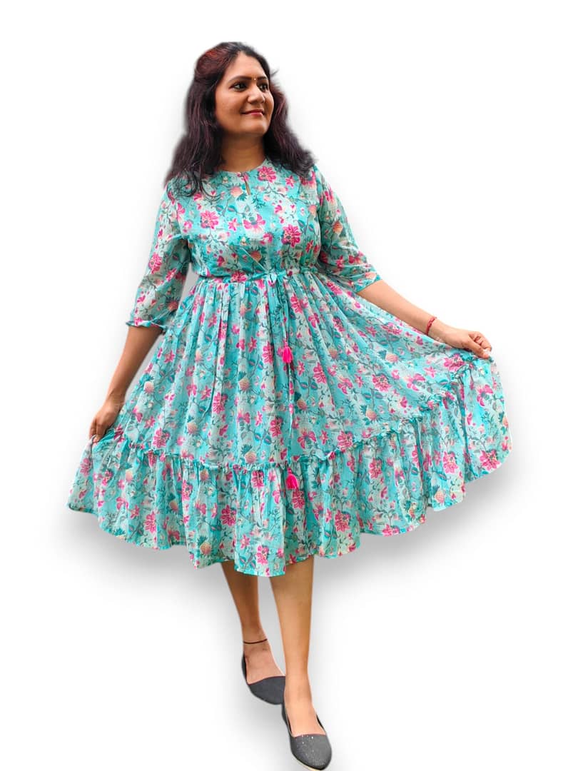 Sea Green Fit and Flare Georgette Dress